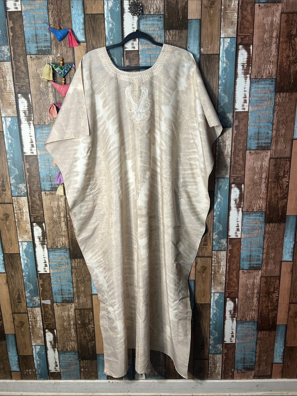 Embroidered Cream Maxi Caftan Dress - Women